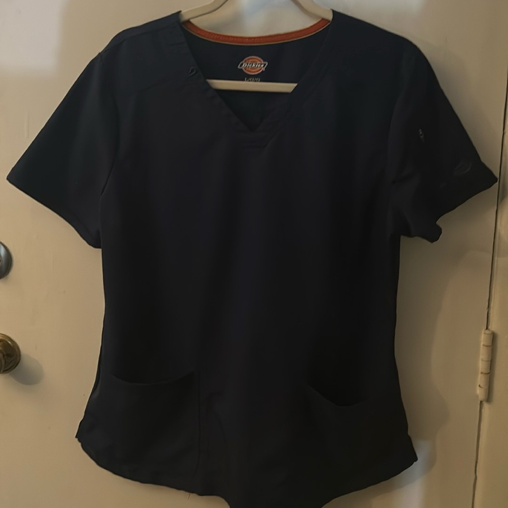 Dickies V-Neck Navy Scrub Top L Nurse Office Vet Utility Minimalist Comfy Casual